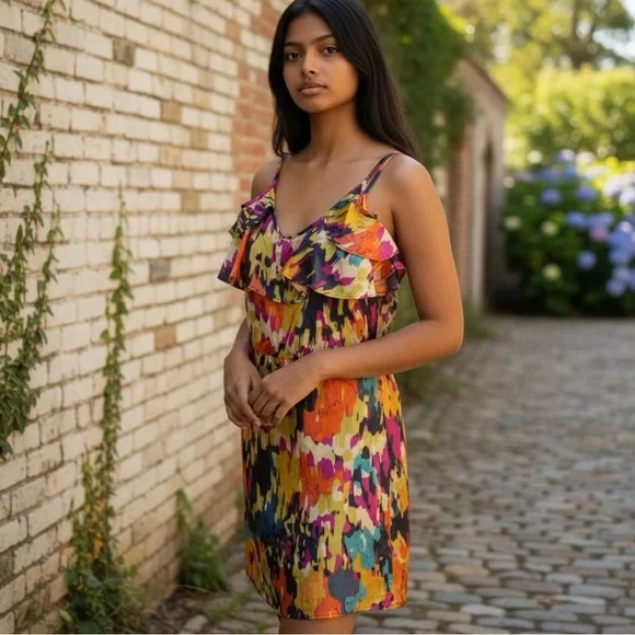 Glam Colorful Ruffle Mini Dress - Picture 3 of 3